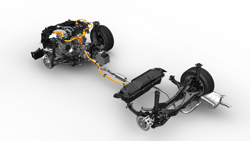 The Honda Insight’s powertrain, complete with battery pack that goes under the rear seats.